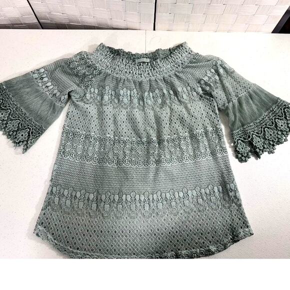 "SCANDAL" ITALY,Sage Lace Shirt, Cottage Core,Fairy,Flare Sleeves,Feminine - Picture 4 of 9